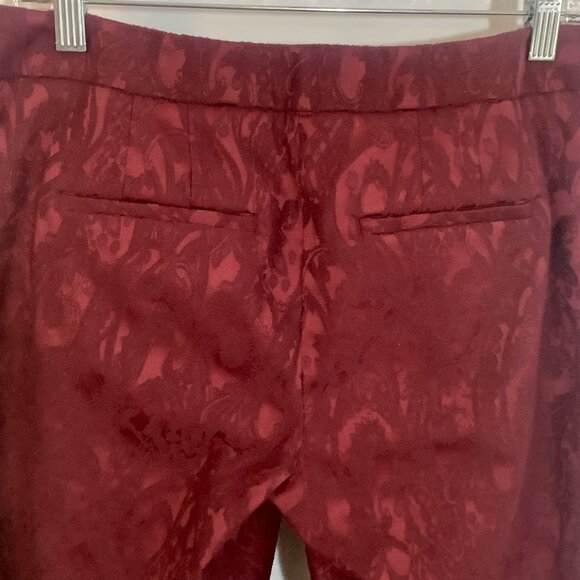The Slim Ankle Pant White House Black Market Jacquard Paisley Dark Red Size 6 - Picture 8 of 12